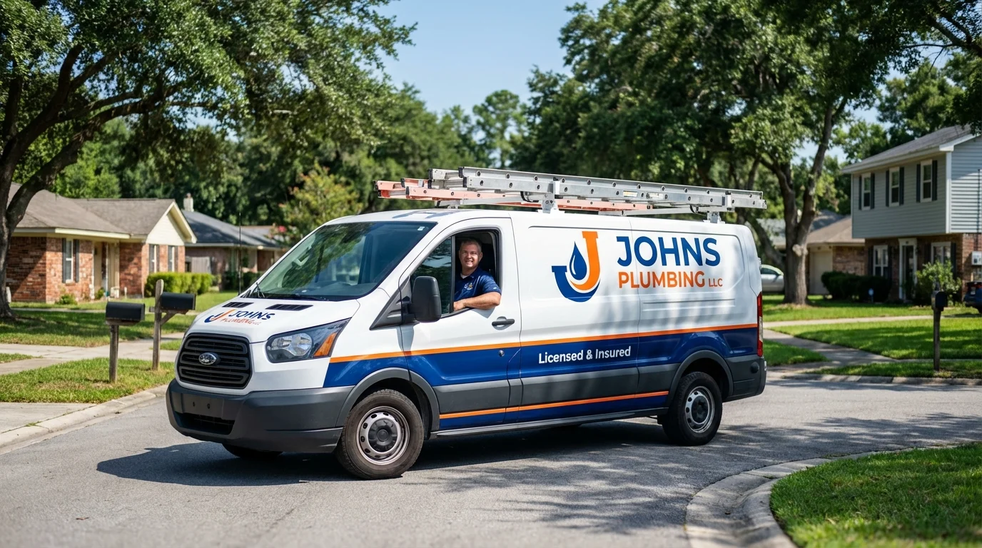 Johns Plumbing LLC service van in Millers Falls, MA
