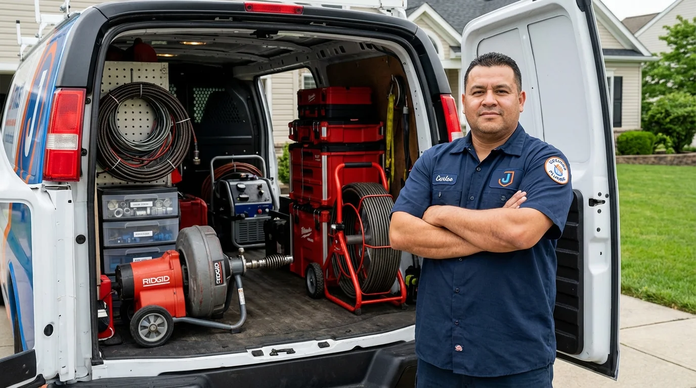 Professional drain cleaning equipment and Johns Plumbing LLC plumber in Millers Falls