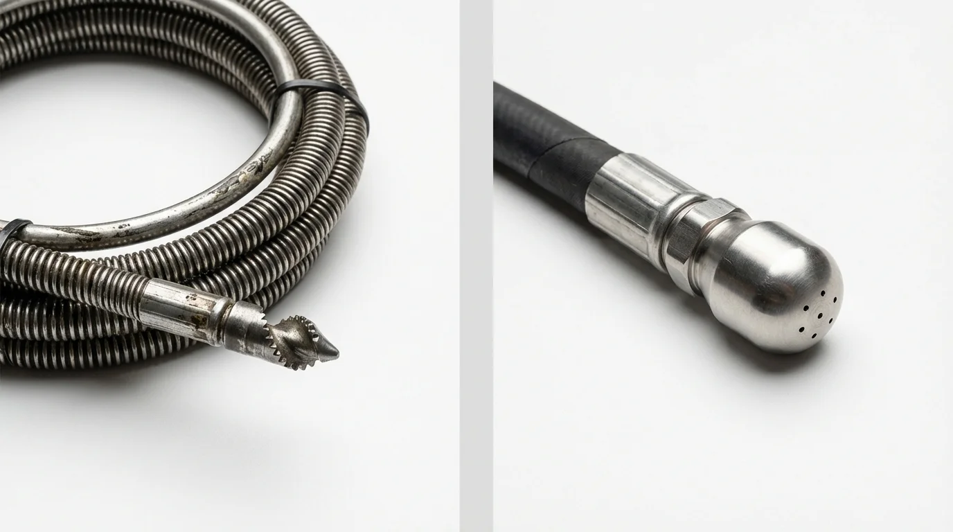 Drain snake cable and hydro jetting nozzle used for drain cleaning in Millers Falls, MA