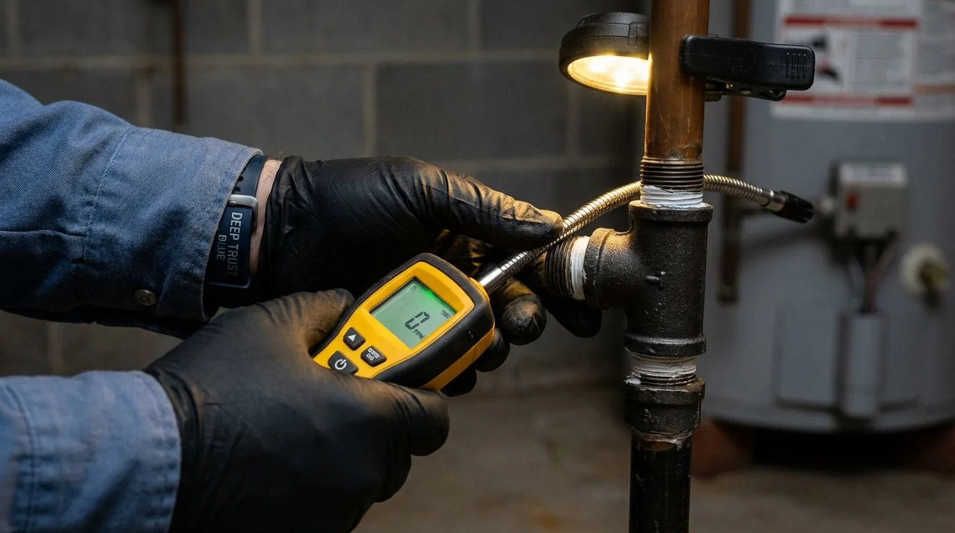 Gas leak detection with electronic sniffer by Johns Plumbing LLC in Millers Falls