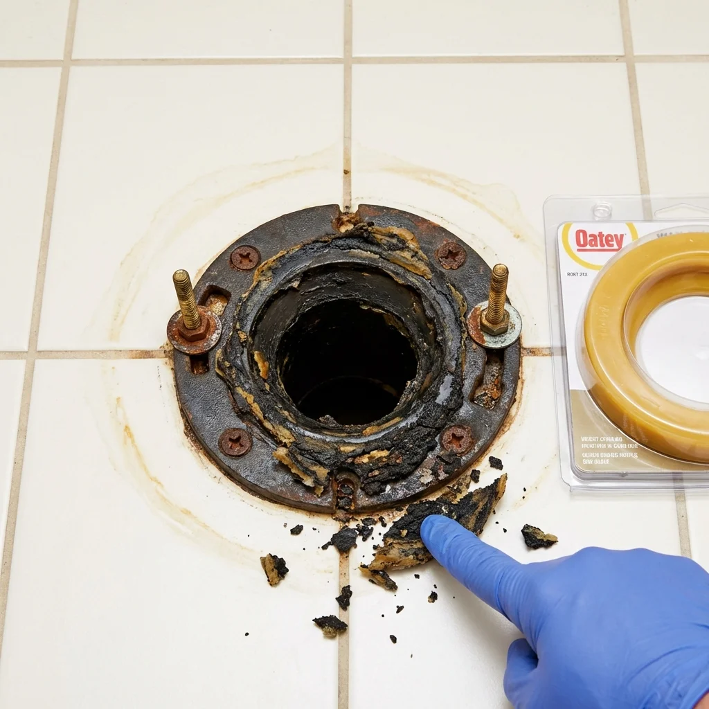Failed wax ring showing water seepage at the base of a toilet in a Millers Falls, MA home